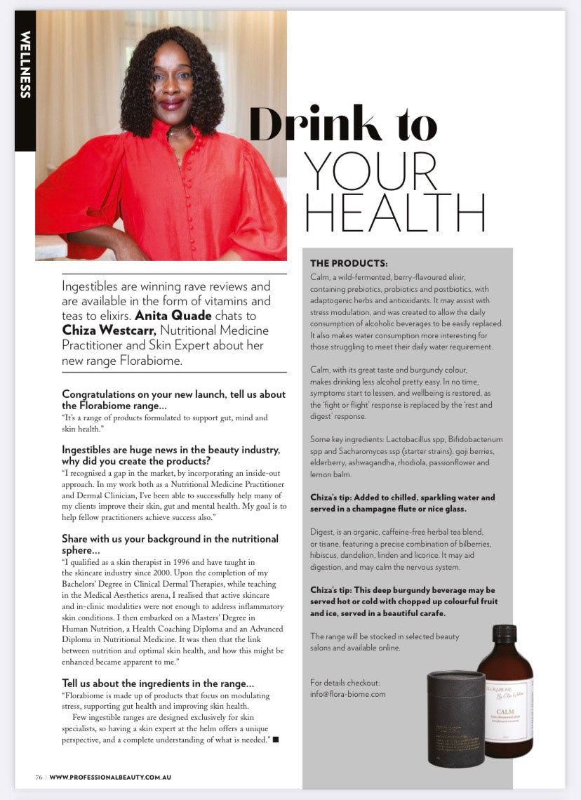 Chiza's Calm Elixr as featured in 'Professional Beauty' Magazine